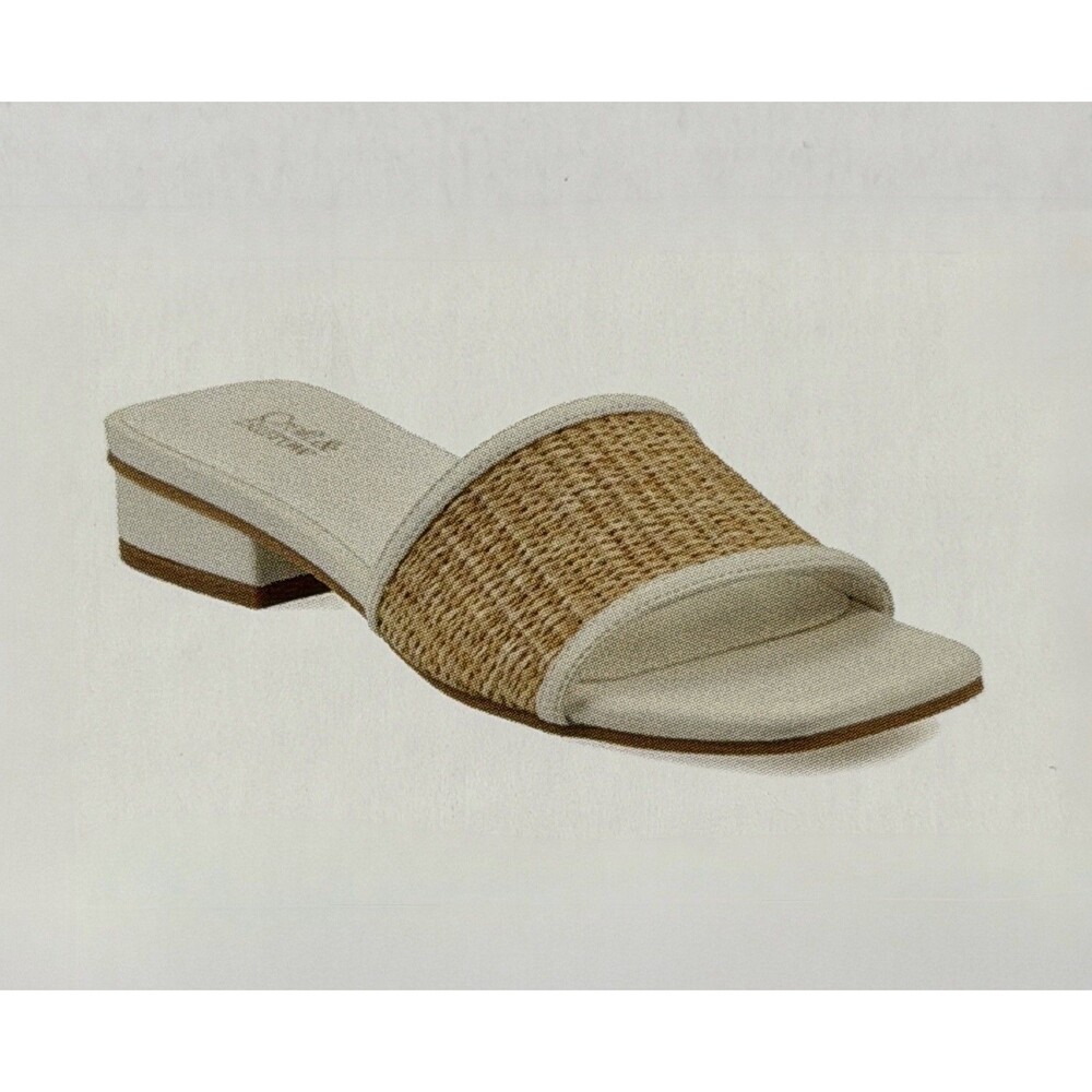 Croft & Barrow Camillee Sandals Women Size 9.5 White Tan Slide Woven Raffia NEW